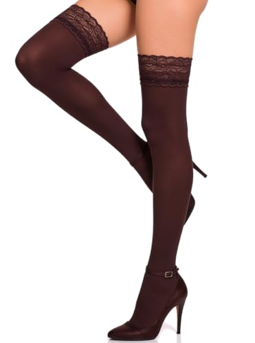 Image of Mila Marutti Opaque Thigh High Stockings for Women | 100 Denier Lace Top Stockings | Warm Solid Color Pantyhose Tights
