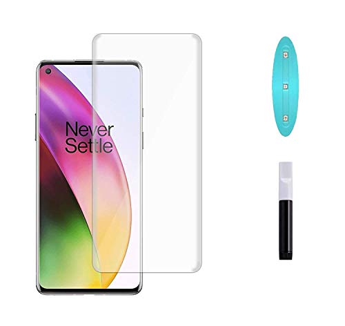 Image of VZZR?'s UV Tempered Glass for OnePlus 8 Pro Advanced Border Less Full Screen Coverage (except edges) UV Screen Protector Guard with Installation Kit - Pack of 1