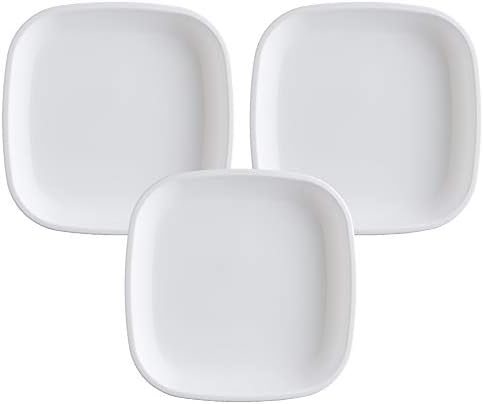 Re Play Made in USA Deep Walled Flat Plates | Made from Eco Friendly Heavyweight Recycled Plastic | Dishwasher & Microwave Safe | BPA Free | White (3pk)