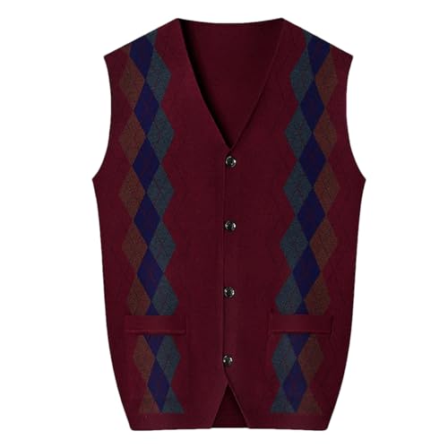 Bollrllr 2024 Winter Men's Knitted Button Cardigan Sweater Vest Retro Sleeveless Thickened Warm Vest