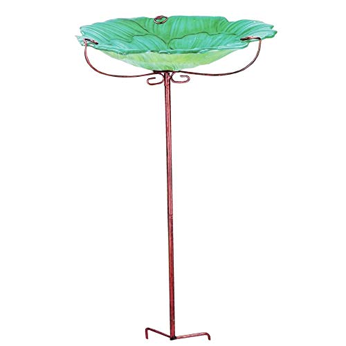 Lifetime Garden Flower Glass Top Free Standing Bird Bath Birdbath Decoration on Metal Stand (Green)