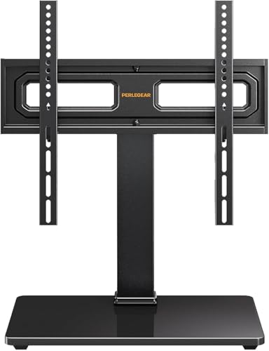Image of Perlegear Table Top TV Stand Mount, Universal Swivel TV Stand for 32-60,65 Inch LCD /LED /OLED TVs up to 88 lbs with Tempered Glass Base, Height Adjustable TV Base with Tilt, Max VESA 400x400mm