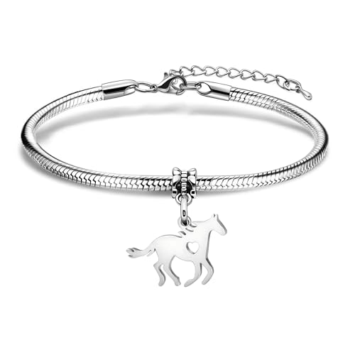 Aosyoisk Pferd Geschenk Armband für Frauen Mädchen, Glück Schmuck für Geburtstag Graduation Zurück zur Schule Weihnachten (Silbrig)