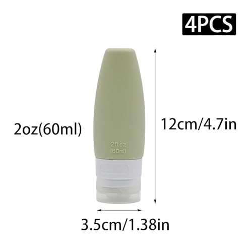 4 PCS Silicone Travel Bottles, 2oz Refillable Toiletries Containers Set, Small Empty Travel Size Bottles for Shampoo, Lotion, Shower Gel (Morandi)2