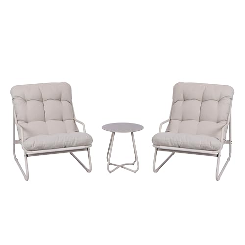 Koll Living Outdoor Bistro-Set Lara | Modernes Gartenmöbel Set mit 2 Sesseln & Tisch | Wetterfest UV-beständig wasserabweisend (Beige)