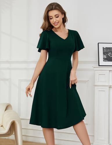 Bridesmay Wedding Guest Dresses 2025 Short Sleeve Modest A-Line Midi Church Tea Party Dress3