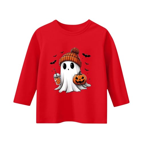 Halloween Shirt for Girls Boys 3/4 Sleeve Tshirt Kids Soft Cotton Crewneck Cute Letter Ghost Shirts Casual Tops3