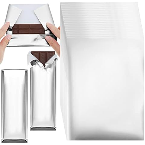 Tanlade 200 Pcs Chocolate Candy Wrappers Aluminum Foil Candy Bar Wrappers with Thick Paper Backing Foil Sheets for Food DIY Candies Wrapping Packing Gifts, 7.5 x 6 Inch (Silver) Cover