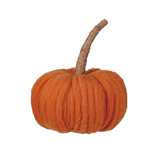Creative Co-Op Wide Wool Pumpkin with Jute Wrapped Stem, Orange