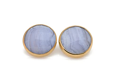 Boucles d'oreilles agate bleue authentique et sertissage or rose vintage