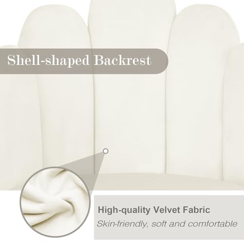 Vanity Chair for Makeup Room - Midcentury Modern Accent Chair for Living Room Bedroom, Makeup Chair with Back Support Velvet Chair with Gold Legs (Cream)