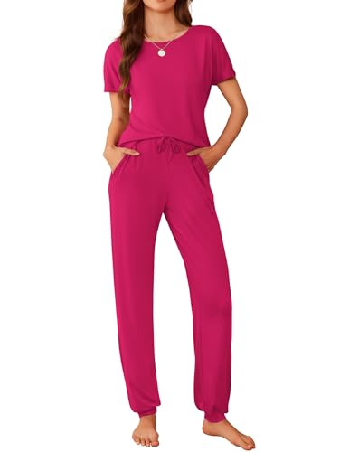 Ekouaer Womens Pajama Sets Short Sleeve Lounge Sets for Women Jogger Pajama Set 2 Piece Pj Sets Hot...