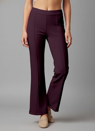 Image of Mehrang Cotton Blend Bootcut Parallel Trouser Pants for Women Regular Fit, Bellbottom Straight Pants for Womens