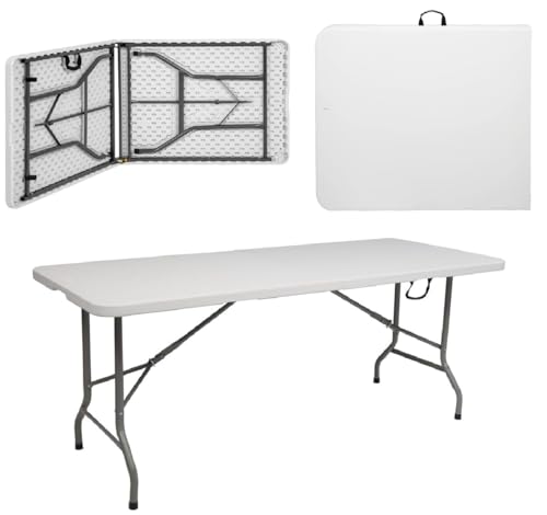 IZTOSS Table Pliante Exterieur Rectangulaire 180x70x74CM,Table Pique-Nique Pliable avec Poignée de Transport pour Camping, Réception, Banquet, Fête (Blanc-Table)