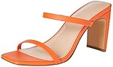 The Drop Women's Avery Square Toe Two Strap High Heeled Sandal, Fire Orange, 11