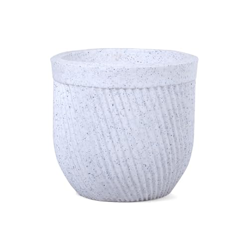 Image of Bonkaso 12 Inch Seltos Ribbed Planter for Indoor & Outdoor Use | Round Heavy Duty Polymer Flower Pot | Lightweight Weather Resistant Modern Gamla for Living Room Balcony & Terrace (White)