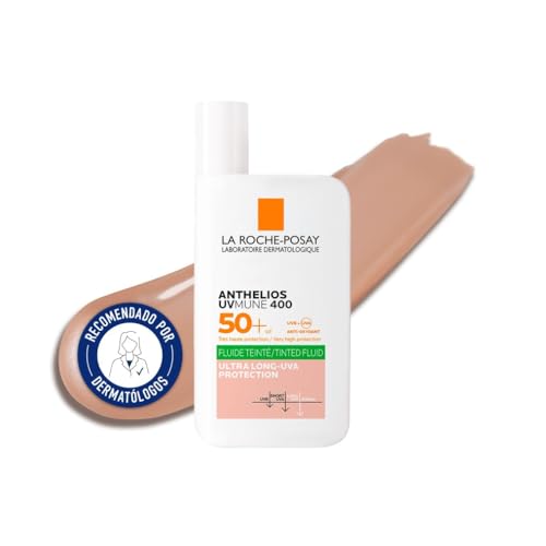 La Roche Posay Protector Solar con Color, SPF50+, Previene el Estrés Oxidativo, Resistente al Agua, Sudor y Arena, Fórmula con Mexoryl 400, Fluido Invisible, Anthelios UV-MUNE 400, 50 ml