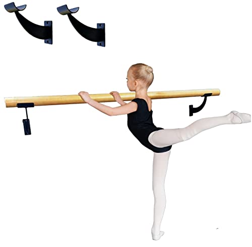 Ballet Barre One Solid Bar Premium 5 FT Long 2.0” Diameter + Open Brackets Wall Mounted Black Set | for Kids and Adults, Home/Studio Ballet Bar Wood Barre, Dance Bar, Stretch Bar, Dancing/Stretching