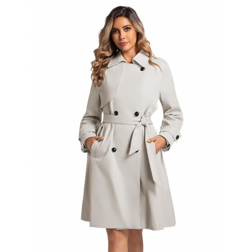 PUREPEAR Womens Trench Coat with Belt Classic Double Breasted Jackets Long Sleeve Lapel Overcoat