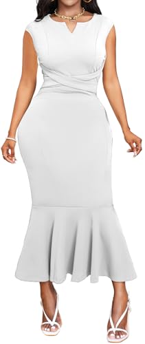 Image of SxClub Elegant Dress for Women Sexy 3 /4 Sleeve Business Knee Length Dresses Fishtail Zipper Belt