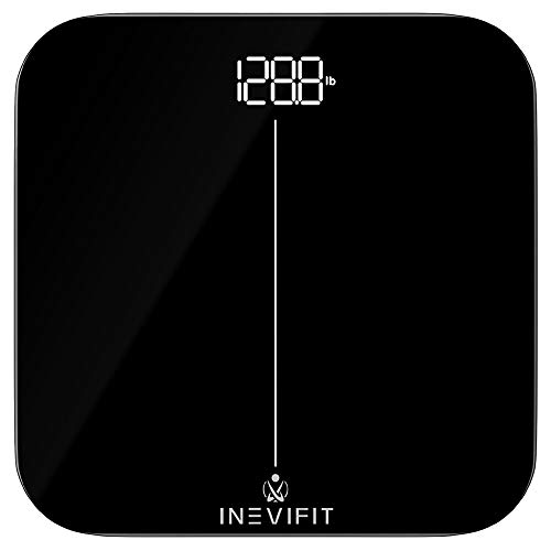 INEVIFIT Intelligente Premium-Badewaage, hochgenaue digitale Bluetooth-Badezimmer-Körpergewichtswaage, misst präzise Gewicht und BMI, Schwarz-SS Cover