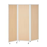 オフィスコム 法人様向け パーテーション スレディ 幅1800×奥行500×高さ1800mm 折りたたみ キャスター付き 3連 ホワイトフレーム×ナチュラル木目 THREDY-NA