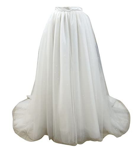 Wedding Long Maxi Tutu Tulle Skirt Detachable Train Bridal Skirt (Medium, Ivory Shiny)2