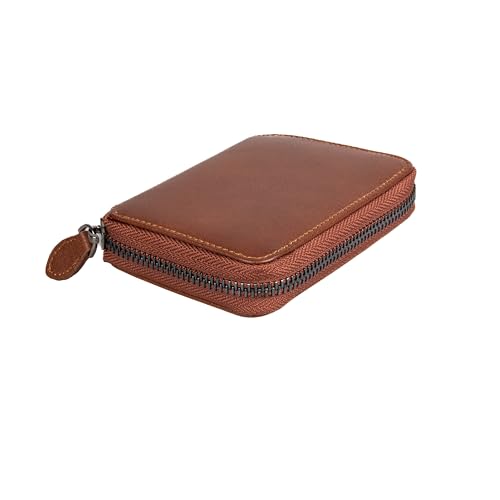 grande 1786 Genuine Leather Small Zip Around Wallet For Men and Women Minimalist Card Case Small Zippered Purse (Brown)