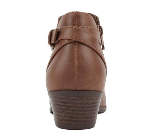 Soda CHOYA Women's Round Toe Faux Suede Stacked Heel Western Ankle Bootie3