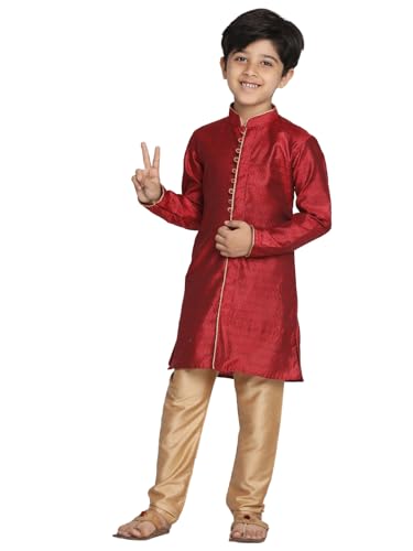 Image of VASTRAMAY Boy's Silk Blend Printed Kurta Pyjama Set (1)