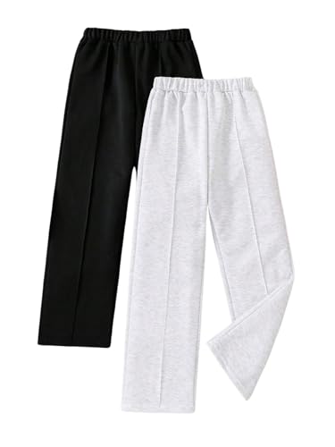 Girl's Straight Leg Sweatpants High Elastic Waist Baggy Pants Joggers Track Pants 2 Packs