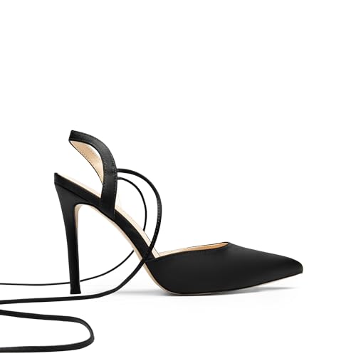 Dream Pairs Women'S Strappy High Stilletos Heels Pointed Toe Sexy Slingback Lace Up Dress Wedding Pumps Shoes,Size 7.5,Black-Satin,Sdpu2436W thumb #1