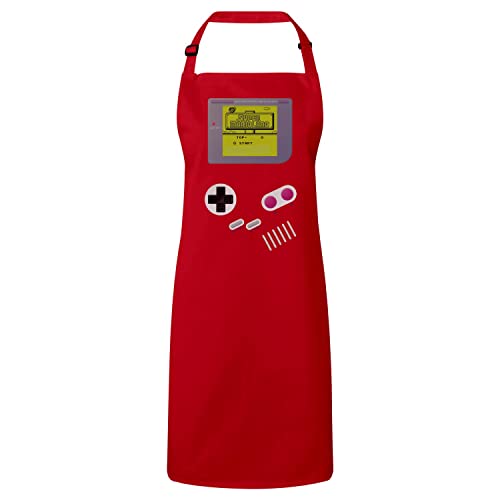 Tablier portable jeux vidéo rouge fini les taches de cuisson grâce au look gamer vintage