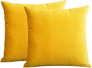 Lutanky Velvet Cushion covers (Pack of 2) Soft Throw Pillow Cases Decorative Square Cushion Cover for Sofa Home Decor 18" X 18" 45 x 45 cm(dark yellow, 2 pieces)