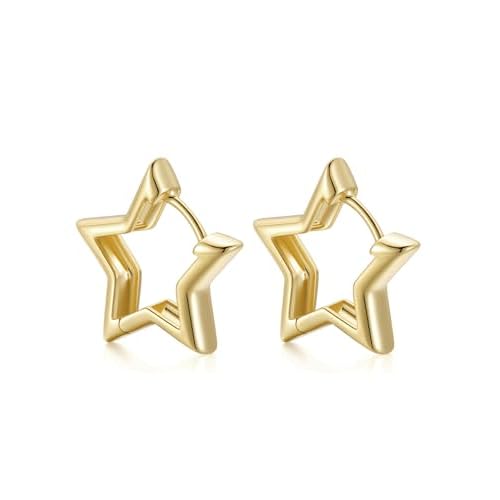 FindChic Star Earrings for Women, Silver/Black/Gold Plated Plated Star Hoop Earrings, 20/30/40/50/60mm Huggie Hoops, Lightweight Funky Cute Jewelry Gift for Her, with Gift Box 20mm Gold