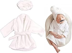 MOMISY 2Pcs Baby Bathrobe Towel Sets Newborn Photography Prop Baby Robe for Spa Makeup Photo Shoot Outfit Prop Costume for Infant Boys Girls 0-4 Months - White