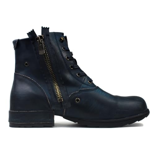 OSSTONE Moto Boots for Men Fashion Zipper-up Leather Chukka Boots Casual Shoes Retro Style OS-5008-8-Retro-US4