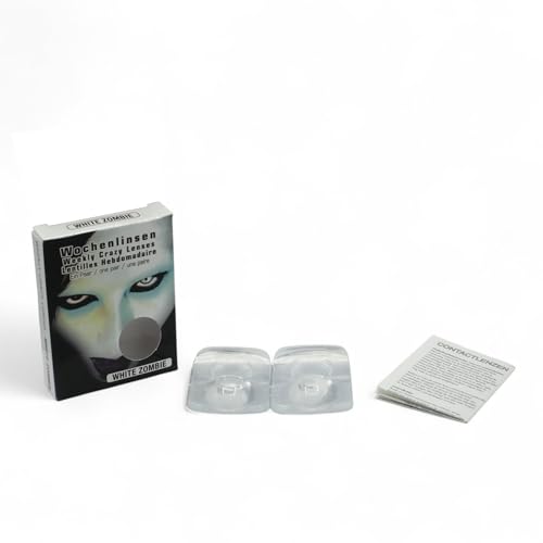 Zoelibat Eyecatcher – White Zombie – Farbige Wochen-Kontaktlinsen in durchgängigem Weiß – Kontaktlinsen Halloween weiß ohne Stärke