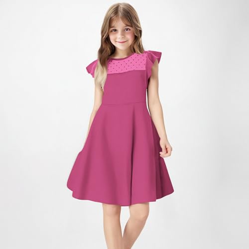 Girls Dressy Casual Dresses Summer Ruffle Sleeve Party Tank Dress Formal Trendy Polka Dot Print Swing Dress Vacation2