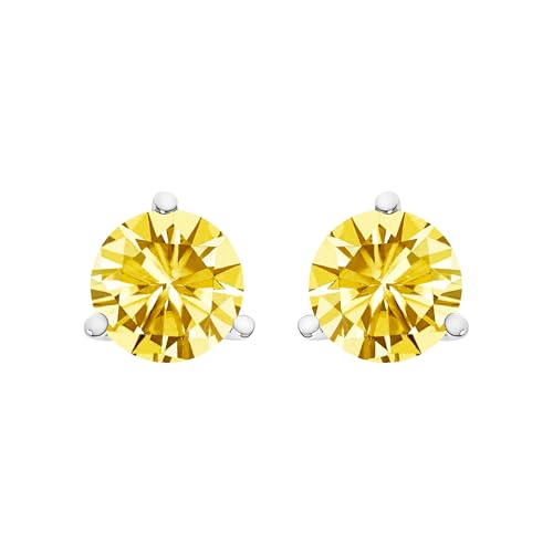 14K White Gold 3-Prong Martini Set 2.0 Cttw Yellow Lab Grown Diamond Solitaire Stud Earrings