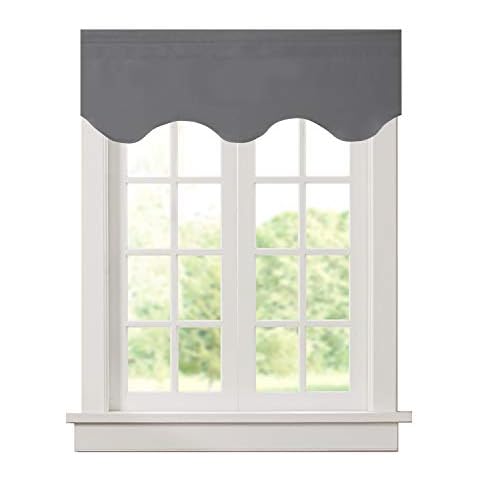 Aquazolax Window Scalloped Valances for Bedroom Thermal Insulated Solid Blackout Curtains Scalloped Valances for Kitchen, 52 x 18 inches, Grey, 1 Panel Cover