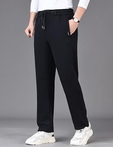 ZGZZ7 Men's Winter Loose Fleece Lined Sweatpants Zipper Fly Workout Jogger Pants3