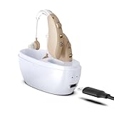 Rechargeable Hearing Aids for Seniors with Smart Noise Cancelling, Anti-Howling Technology, Volume Control, Auto On/Off & Charging Case, Comfort Fit for Elderly & Hearing Loss (White)