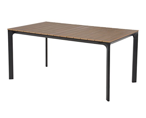 lifestyle4living Gartentisch aus Aluminium (Alu) in grau, Pollywood Tischplatte (Teak-Optik), 160x90 cm, wetterfest…