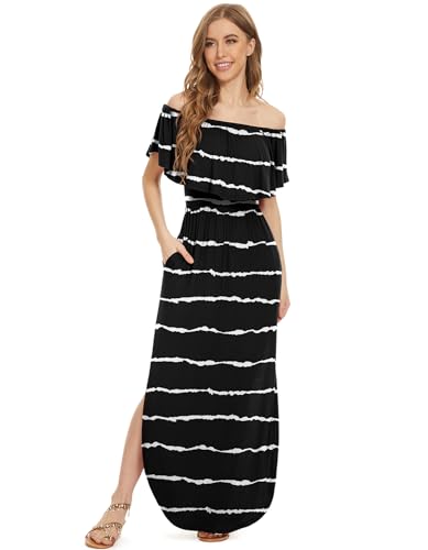 Image of LILBETTER Womens Off The Shoulder Ruffle Party Dresses Side Split Beach Maxi Dress