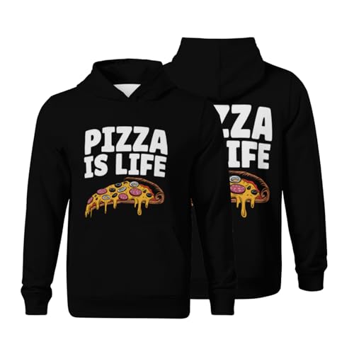 Kids Retro Pizza Lovers Italian Food Boys Girls Lightweight Kangaroo Pocket Fleece Hoodies