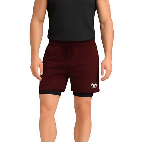 Image of Men's 2 in 1 Active Dual Shorts with Inner Tights Layer & Compression Liner, Double Layer Athletic Short for Running, Gym & Sports
