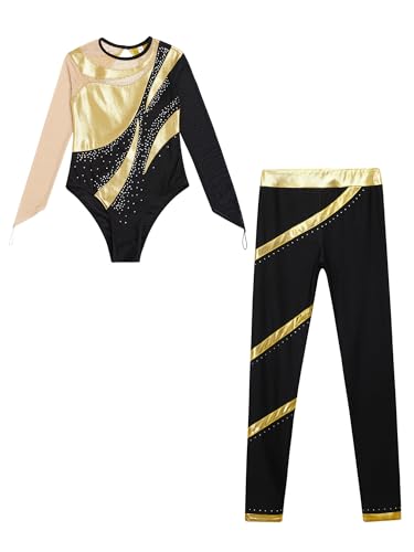 Kids Girls Long Sleeve Gymnastics Leotards with Leggings Sets Figure Ice Skating Outfits3