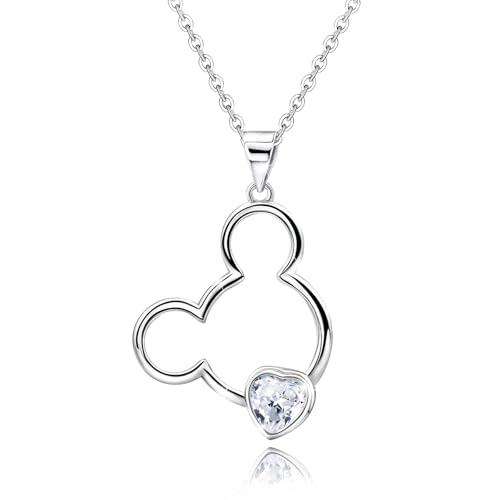 Generic Sterling Silver Cute Mouse Pendant Necklace for Girls, Teens, Women - Heart-Shaped Cubic Zirconia, Adjustable, Gift for Christmas, Daughter