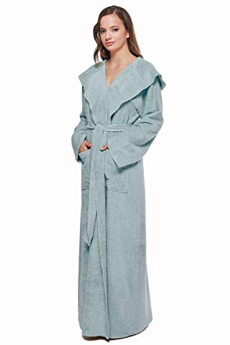 Arus Women's Princess Robe Ankle Long Hooded Lightweight Turkish Cotton Bathrobe